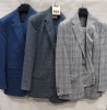 3 X BRAND NEW LUTWYCHE 2 PC COLOURED SUITS SIZES 46R, 40R, 42R (NOTE NOT FULLY TAILORED)