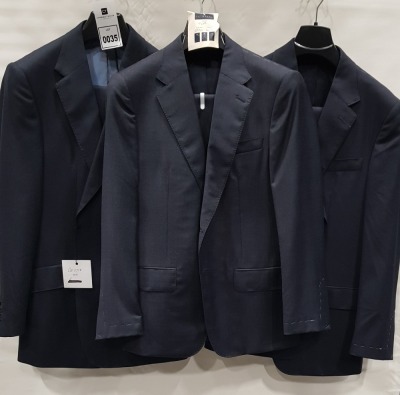 3 X BRAND NEW LUTWYCHE 2 PC DARK BLUE SHADES MATCHING SUITS SIZES 41R, 40R, 40S (NOTE NOT FULLY TAILORED)