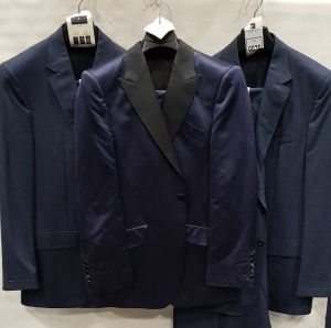 3 X BRAND NEW LUTWYCHE 2 PC DARK BLUE SHADES MATCHING SUITS SIZES 44R, 42R, 39R (NOTE NOT FULLY TAILORED)