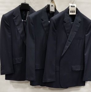 3 X BRAND NEW LUTWYCHE 2 PC DARK BLUE SHADES MATCHING SUITS SIZES 48R, 38S, 50R (NOTE NOT FULLY TAILORED)
