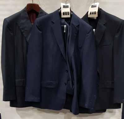 3 X BRAND NEW LUTWYCHE 2 PC DARK BLUE SHADES MATCHING SUITS SIZES 44R, 40, 42R (NOTE NOT FULLY TAILORED)