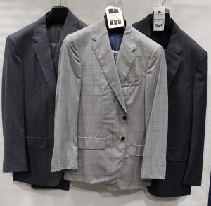 3 X BRAND NEW LUTWYCHE 2 PC GREY SHADES MATCHING SUITS SIZES 46R, 40R, 40S (NOTE NOT FULLY TAILORED)