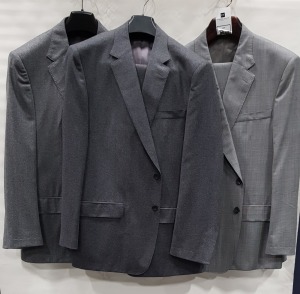 3 X BRAND NEW LUTWYCHE 2 PC GREY SHADES MATCHING SUITS SIZES 50R, 44R, 46R (NOTE NOT FULLY TAILORED)