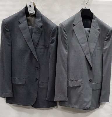 3 X BRAND NEW LUTWYCHE 2 PC GREY SHADES MATCHING SUITS SIZES 44R, 44R, 44R (NOTE NOT FULLY TAILORED)