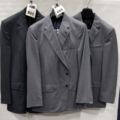 3 X BRAND NEW LUTWYCHE 2 PC GREY SHADES MATCHING SUITS SIZES 46R, 40R, 46L (NOTE NOT FULLY TAILORED)