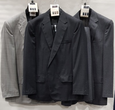 3 X BRAND NEW LUTWYCHE 2 PC GREY SHADES MATCHING SUITS SIZES 46R, 42S, 40L (NOTE NOT FULLY TAILORED)