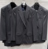 3 X BRAND NEW LUTWYCHE 2 PC GREY SHADES MATCHING SUITS SIZES 40R, 40R, 44R (NOTE NOT FULLY TAILORED)