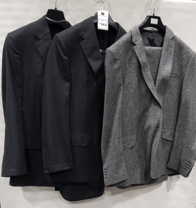 3 X BRAND NEW LUTWYCHE 2 PC GREY SHADES MATCHING SUITS SIZES 44R, 46L, 44R (NOTE NOT FULLY TAILORED)