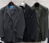 3 X BRAND NEW LUTWYCHE 2 PC GREY SHADES MATCHING SUITS SIZES 46R, 44R (GREEN/GREY), NO SIZE (NOTE NOT FULLY TAILORED)