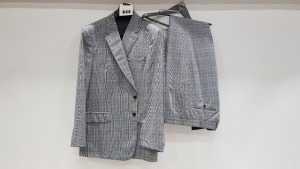 3 X BRAND NEW LUTWYCHE 2 PC GREY AND BLUE CHEQUERED SUITS SIZE 40R, 42R AND 46R ( NOTE SUITS ARE NOT FULLY TAILORED)