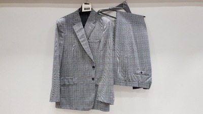 3 X BRAND NEW LUTWYCHE 2 PC GREY AND BLUE CHEQUERED SUITS SIZE 40R AND 42R (NOTE SUITS ARE NOT FULLY TAILORED)