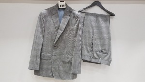 3 X BRAND NEW LUTWYCHE 2 PC GREY AND LIGHT BLUE CHEQUERED SUITS SIZE 40R AND 42R (NOTE SUITS ARE NOT FULLY TAILORED)