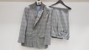 3 X BRAND NEW LUTWYCHE 2 PC GREY AND LIGHT BLUE CHEQUERED SUITS SIZE 38R AND 46R (NOTE SUITS ARE NOT FULLY TAILORED)