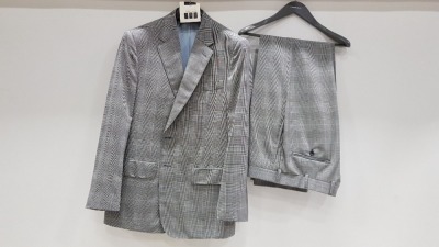 3 X BRAND NEW LUTWYCHE 2 PC GREY AND LIGHT BLUE CHEQUERED SUITS SIZE 46L, 48R AND 46R (NOTE SUITS ARE NOT FULLY TAILORED)