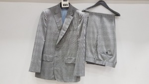 3 X BRAND NEW LUTWYCHE 2 PC GREY AND LIGHT BLUE CHEQUERED SUITS SIZE 44R, 46L AND 42R (NOTE SUITS ARE NOT FULLY TAILORED)