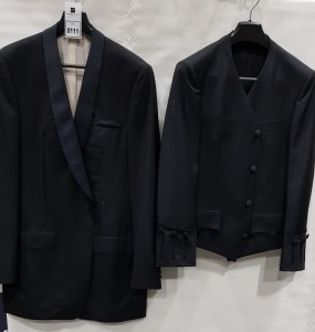 5 X BRAND NEW LUTWYCHE BLACK JACKETS IN VARIOUS SIZES & STYLES (NOTE NOT FULLY TAILORED)