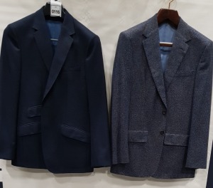 5 X BRAND NEW LUTWYCHE BLUE JACKETS IN VARIOUS SIZES & STYLES (NOTE NOT FULLY TAILORED)