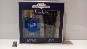 24 X BRAND NEW DESIGNER FRENCH COLLECTION BLUE EXTREME GIFT SET FOR MEN CONTAINING EAU DE TOILETTE NATURAL SPRAY (100ML) AND PERFUMED SHOWER GEL (120ML)