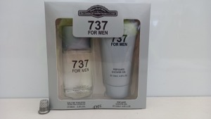 24 X BRAND NEW DESIGNER FRENCH COLLECTION 737 GIFT SETS FOR MEN CONTAINING 100ML EAU DE TOILETTE NATURAL SPRAY AND 120ML PERFUMED SHOWER GEL.