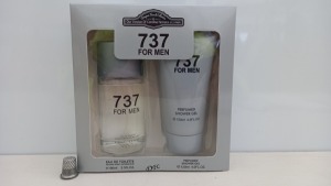 24 X BRAND NEW DESIGNER FRENCH COLLECTION 737 GIFT SETS FOR MEN CONTAINING 100ML EAU DE TOILETTE NATURAL SPRAY AND 120ML PERFUMED SHOWER GEL.