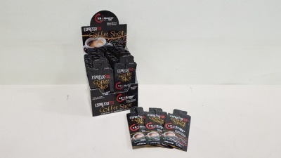 576 X BRAND NEW EXPRESSO TO GO MACCHIATO COFFEE SHOTS 12G IN COUNTER DISPLAY BOXES OF 24 PIECES IDEAL FOR IRON MAN, GYMS AND HEALTHY ACTIVITIES ON THE GO EXPIRES 02/2022 IN 6 OUTER BOXES