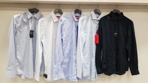 5 PIECE HUGO BOSS MENS SHIRT LOT CONTAINING SLIM FIT SHIRTS AND REGULAR FIT SHIRTS ETC IN VARIOUS STYLES AND COLOURS (PLEASE NOTE SOME SHIRTS HAVE WASHABLE MARKS ON) - SECURITY TAGS