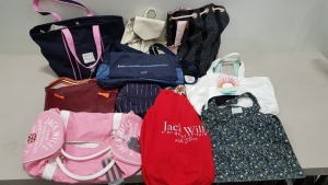 10 PIECE MIXED JACK WILLS BAG LOT CONTAINING BACKPACKS, SATCHEL BAGS AND HANDBAGS IN VARIOUS STYLES