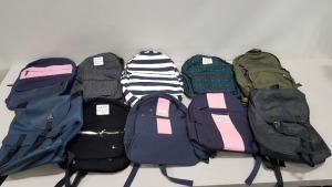 10 PIECE MIXED JACK WILLS BAG LOT CONTAINING BACKPACKS IN VARIOUS STYLES