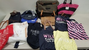 11 PIECE MIXED JACK WILLS BAG LOT CONTAINING BACKPACKS, SATCHEL BAGS AND HANDBAGS IN VARIOUS STYLES