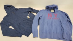 10 PIECE MIXED CHAMPION TODD SNYDERS CLOTHING LOT CONTAINING 6 X ZIP UP HOODIES SIZE MEDIUM AND 4 X BLUE HOODIES SIZE MEDIUM AND LARGE