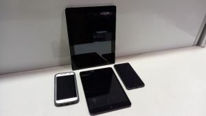4 PIECE ASSORTED SPARES LOT CONTAINING 1 X 64GB APPLE IPAD 1 X SAMSUNG S7 PHONE 1 X WILEY FOX PHONE 1 X APPLE IPAD MINI (PLEASE NOTE ALL FOR SPARES)