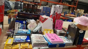 LARGE QUANTITY BRAND NEW ASSORTED LOT CONTAINING STRETCHED CANVAS WITH EASEL, JAKAR LIGHTWEIGHT FIELD EASEL, ACRYLIC PAINTS, CLIPBOARDS, GOUACHE, WATERCOLOUR PAINT SETS, WOODEN HEARTS, MINI GLUE STICKS, GRAF IT 909 SKETCH 41LB DOTTED PADS ETC