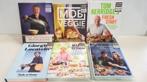 APPROX 200+ BRAND NEW ASSORTED BOOK LOT CONTAINING THE MAGIC, BE A WARRIOR NOT A WORRIER, GIORGIO LOCATELLI MADE AT HOME, MOB VEGGIE BEN LEBUS, MARY BERRY FAST CAKES, PAUL HOLLYWOODS BRITISH BAKING TOM KERRIDGES FRESH START ETC