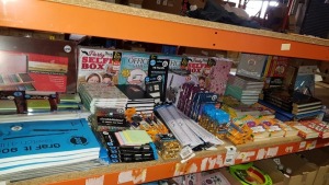 LARGE QUANTITY ASSORTED LOT CONTAINING RULERS, HB PENCILS, BOOKS SETS, FROZEN REWARD CHART, COMPLETE COLOURING & SKETCH STUDIO, PENS, STICKY NOTES, DRAWING PINS, ETC