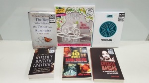 APPROX 200+ BRAND NEW ASSORTED BOOK LOT CONTAINING THE ONE STREET SCULPTURE THE GREAT OUTDOORS, HITLERS BRITISH TRAITORS, MY JOURNEYBEGINS WITH ANGELS, BOY NUMBER 26, PSYCHOLOGY, CHARLES MANSON, LADY KILLER ETC