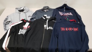 11 PIECE MIXED LONSDALE LOT CONTAINING HOODIES, SWEATSHIRTS AND JACKETS IN VARIOUS STYLES, COLOURS AND SIZES