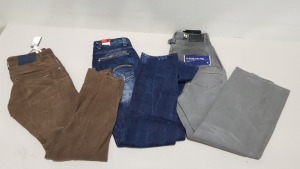 6 PIECE MIXED G STAR JEAN LOT CONTAINING BLUE DENIM JEANS, BROWN CORDROY JEANS AND GREY DENIM JEANS IN VARIOUS SIZES