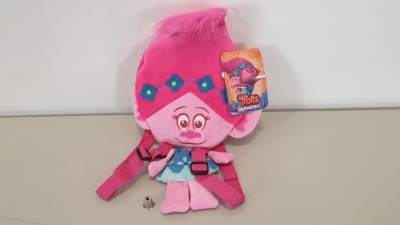 60 X BRAND NEW TROLLS POPPY HEAD PLUSH BACKPACKS IN 5 BOXES