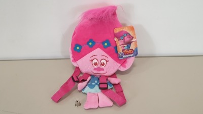 60 X BRAND NEW TROLLS POPPY HEAD PLUSH BACKPACKS IN 5 BOXES