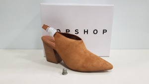14 X BRAND NEW TOPSHOP GOJI TAN HEELED SHOES IN VARIOUS SIZES RRP £46.00 (TOTAL RRP £644.00)