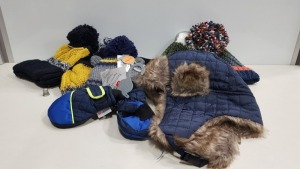 85 + PIECE MIXED KIDS CLOTHING LOT CONTAINING HATS IN VARIOUS STYLES, HAT AND SCARF SETS ETC (PLEASE NOTE SOME BAGS HAVE SECURITY TAGS)