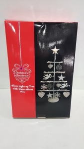 18 X BRAND NEW BOXED DOBBIES CHRISTMAS 45CM LIGHT UP TREE WITH WHITE DECORATIONS - IN 3 BOXES