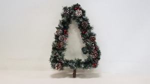 12 X BRAND NEW BOXED LIGHT UP CHRISTMAS TREE SHAPED WREATH 60 CM X 40 CM - IN 12 BOXES