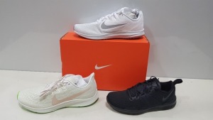 4 PIECE MIXED NIKE WOMENS TRAINER LOT CONTAINING 2 X NIKE DOWNSHIFTER 9 TRAINERS UK SIZE 6.5, 1 X NIKE CITY TRAINER 3 UK SIZE 4 AND 1 X NIKE AIR ZOOM PEGASUS 36 UK SIZE 7