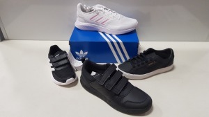 5 PIECE MIXED ADIDAS KIDS TRAINER LOT CONTAINING 2 X TENSAUR C BLACK TRAINERS UK SIZE 5.5, 1 X TENSAUR RUN C WHITE AND BLACK TRAINERS AND 1 X RUN FALCON 2.0 WHITE TRAINERS UK SIZE 8 AND 1 X ADIDAS SLEEK BLACK AND WHITE TRAINERS UK SIZE 3 (PLEASE NOTE ONE 