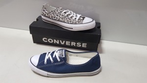 5 PIECE MIXED CONVERSE TRAINER LOT CONTAINING 4 X NAVY BALET LACE SLIP SHOES UK SIZE 6 AND 1 X FLOWER PRINT CONVERSE UK SIZE 4.5