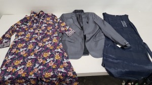 6 X PIECE MIXED CLOTHING LOT CONTAINING MELA LONDON DRESS SIZE 10, TOMMY HILFIGER DRESS SIZE 12, MARELLA DRESS SIZE 14, HUGO BOSS BLAZER SIZE 42, SKOPES BLAZER SIZE 42 AND DKNY BLAZER 38R/32 (NOTE: ITEM IS SECURITY TAGGED)