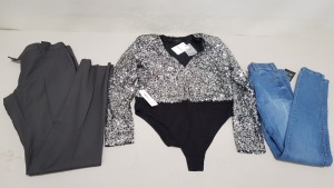 6 X PIECE MIXED CLOTHING LOT CONTAINING AGENT PROVOCATEUR BIKINI 3, CANTERBURY POLO TOP SIZE SMALL, WHISTLES DRESS SIZE 8, PRADA TROUSERS SIZE 50R, DR DENIM JEANS SIZE MEDIUM (12) AND BARDOT TOP SIZE 16