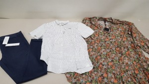 6 X PIECE MIXED CLOTHING LOT CONTAINING DKNY BLAZER 40R, YAS DRESS SIZE 14, RALPH LAUREN DRESSING GOWN UK 14, CANTERBURY T-SHIRT LARGE, CALVIN KLEIN TROUSERS 34/32 AND ARMANI SHIRT SIZE MEDIUM