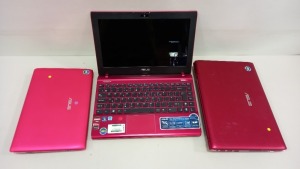 3 X ASUS LAPTOPS TO INCLUDE - 2 X ASUS GO ANYWHERE IN STYLE LAPTOP WITH VISION AMD & RADEON GRAPHICS HD 6290 + 1 X ASUS Eee PC INSTANT, ALWAYS ON STAND BY LAPTOP PLEASE NOTE - NO POWER CABLES INCLUDED/HAVE NOT BEEN CHECKED. VISUALLY LOOK TO BE IN GOOD CON